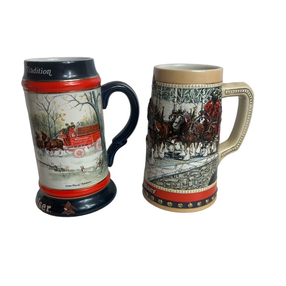 Budweiser Stein 1980s Holiday Mug 3D Clydesdale Horse Christmas B Series Ltd Ed - Picture 9 of 10